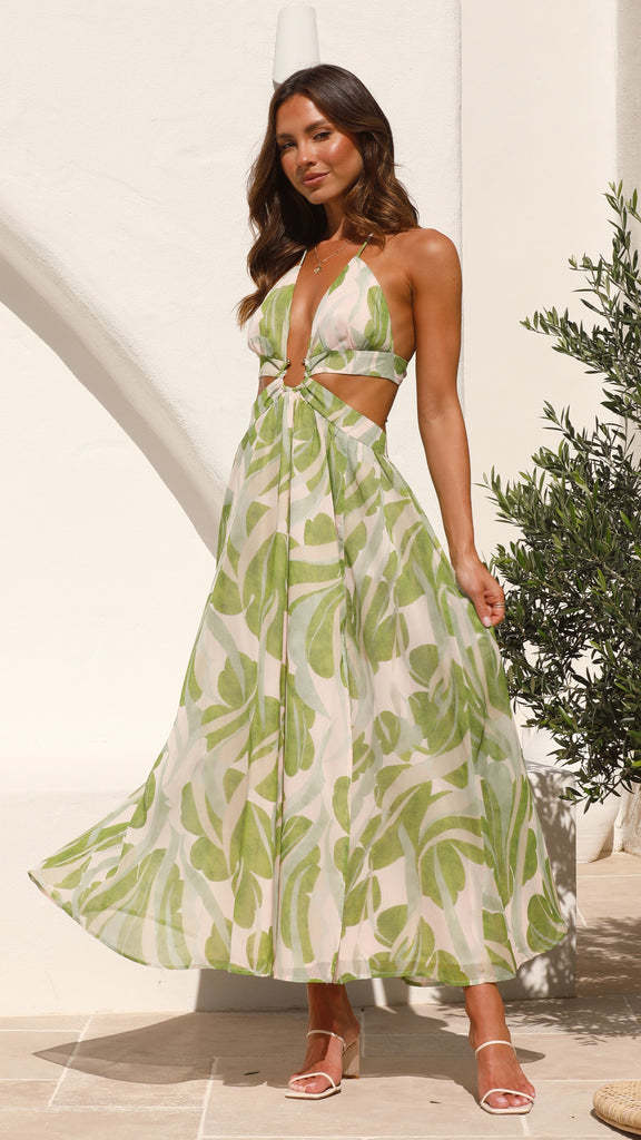 Everbloom Halter Dress Green