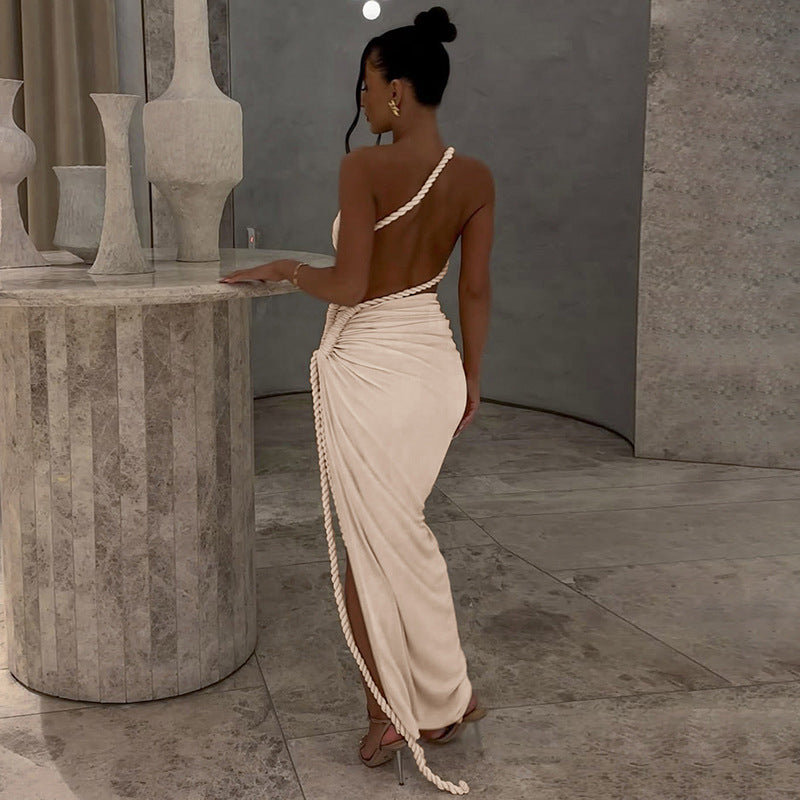 Delia Asymmetrical Dress Beige