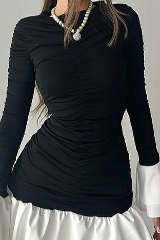 Ruffle Waist Round Neck Mini Dress
