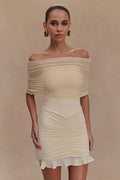 Ruched Ruffle Mesh Mini Dress