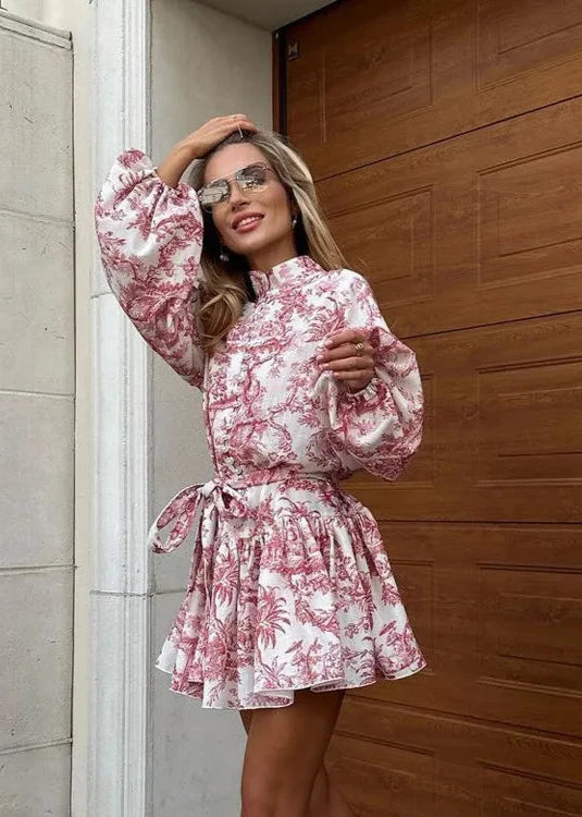 Vintage InspiRed Puff Sleeve A Line Mini Dress
