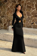 Ruffle V Neck Long Sleeve Maxi Dress