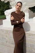 Asym Neck Knit Long Sleeve Maxi Dress