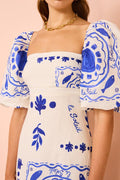 Mediterranean Puff Sleeve Midi Dress