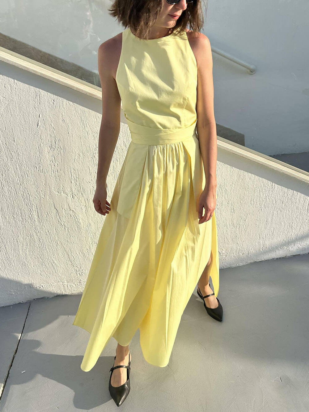 Unique Side Slit Lace Up Pocket Vest Dress