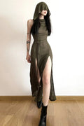 Hooded Hollow Out Midi Dress