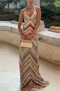 Contrast Color V neck Sleeveless Slim Maxi Dress