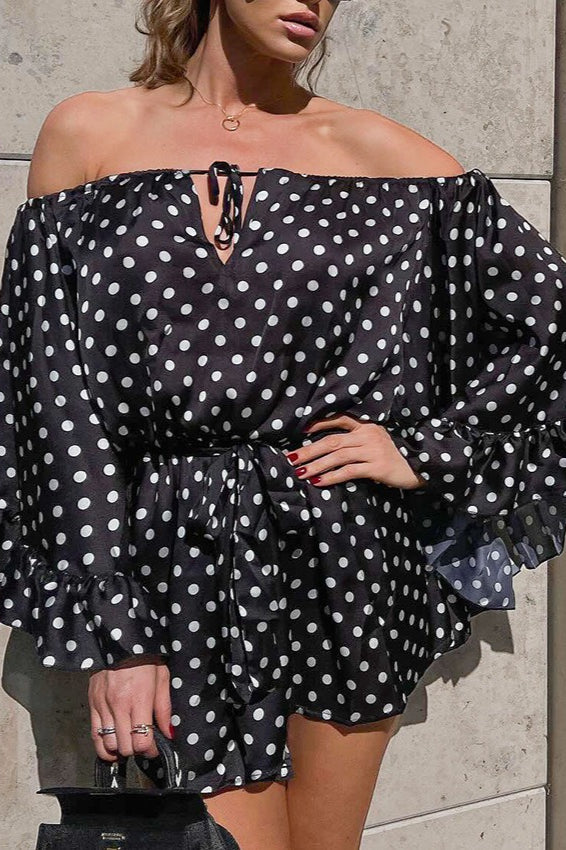 Polka Dot OffShoulder Ruffle Mini Dress