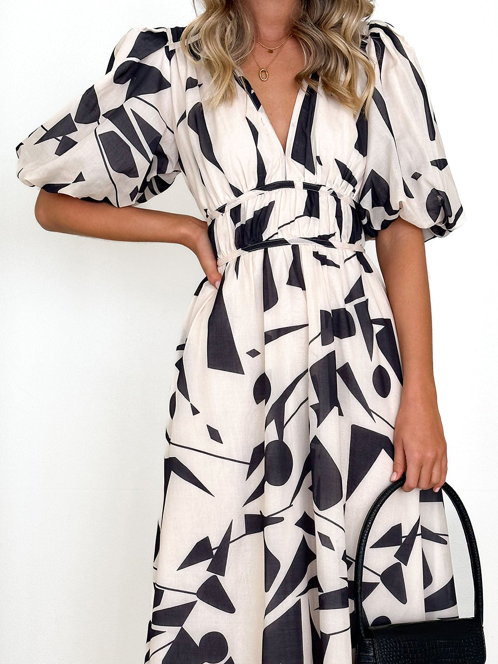 Sakura Midi Dress Beige Geo