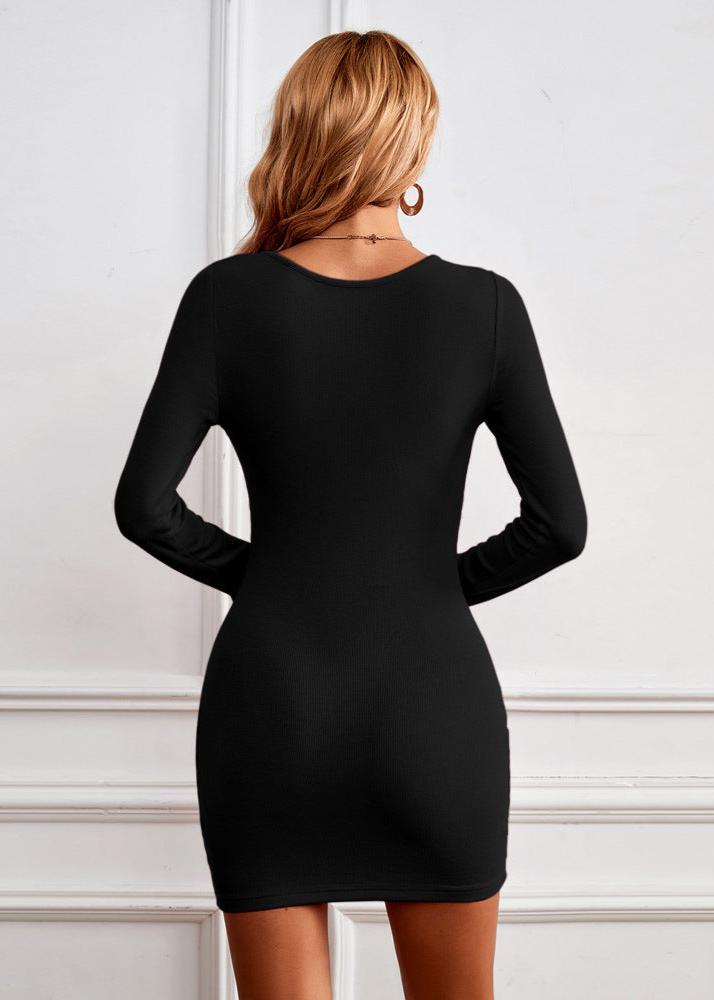 U Neck Button Bodycon Mini Dress