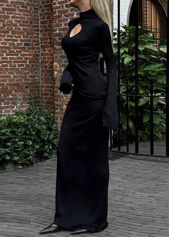 High Collar Cut Out Maxi Dress