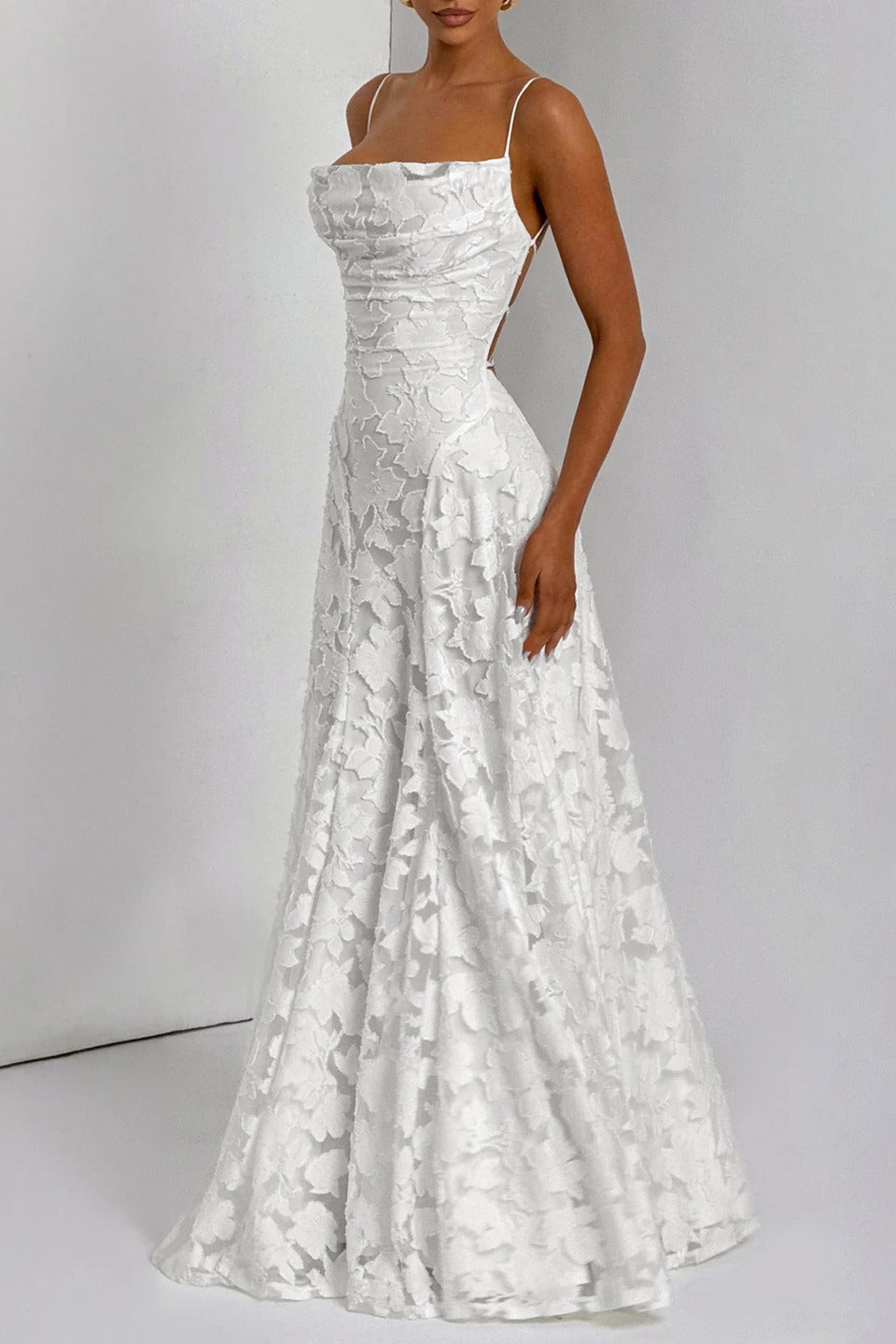 Jacquard Cami Backless Maxi Lace Dress