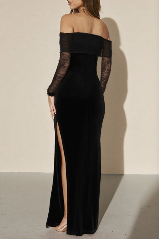 Sheer Mesh Off Shoulder Maxi Dress