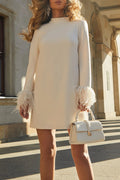 Emilia Feather Trim Long Sleeve H line Mini Dress
