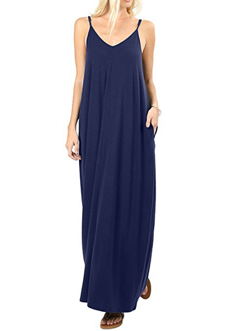 Giselle Tencel Pocketed Olivian Maxi Dress Dark Blue