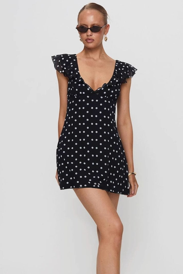 Polka Dot Mesh ALine Mini Dress