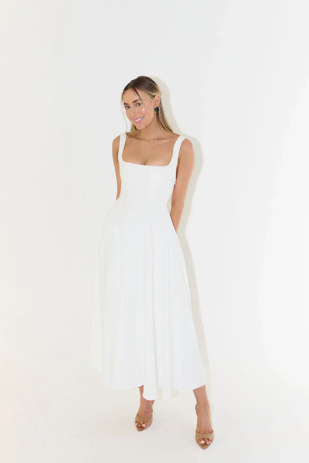 Celeste Charm Square Neck Midi Dress