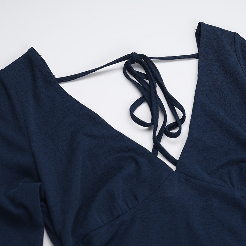 Cosmic Elegance V Neck Dress Blue