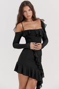 Ruffled One Shoulder Bodycon Midi Dress
