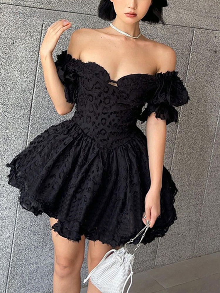 Lolita Summer Vintage High Waist Black Ball Gown Goth Aesthetic Puff Sleeve Vneck Corset Mini Dress