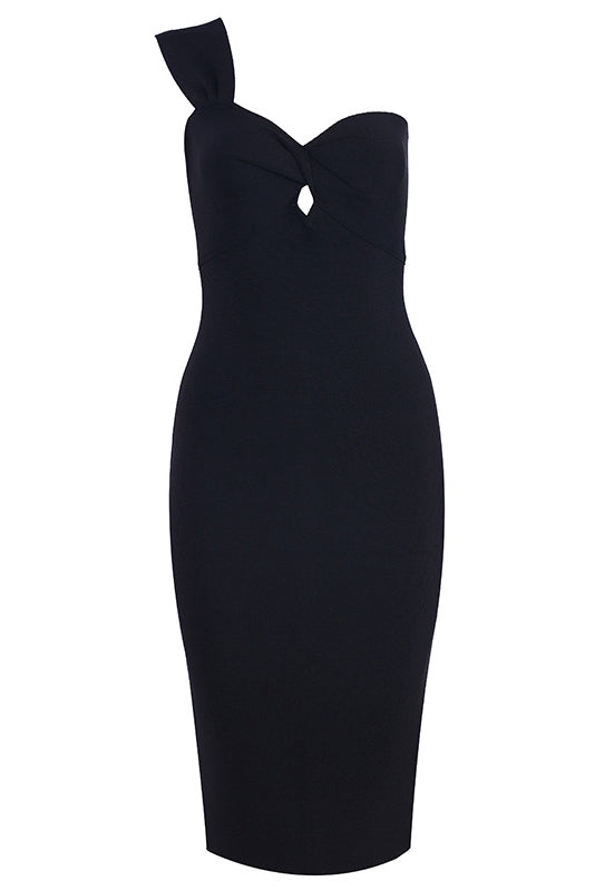 Red One Shoulder Cut Out Twist Bodycon Dress - Mislish