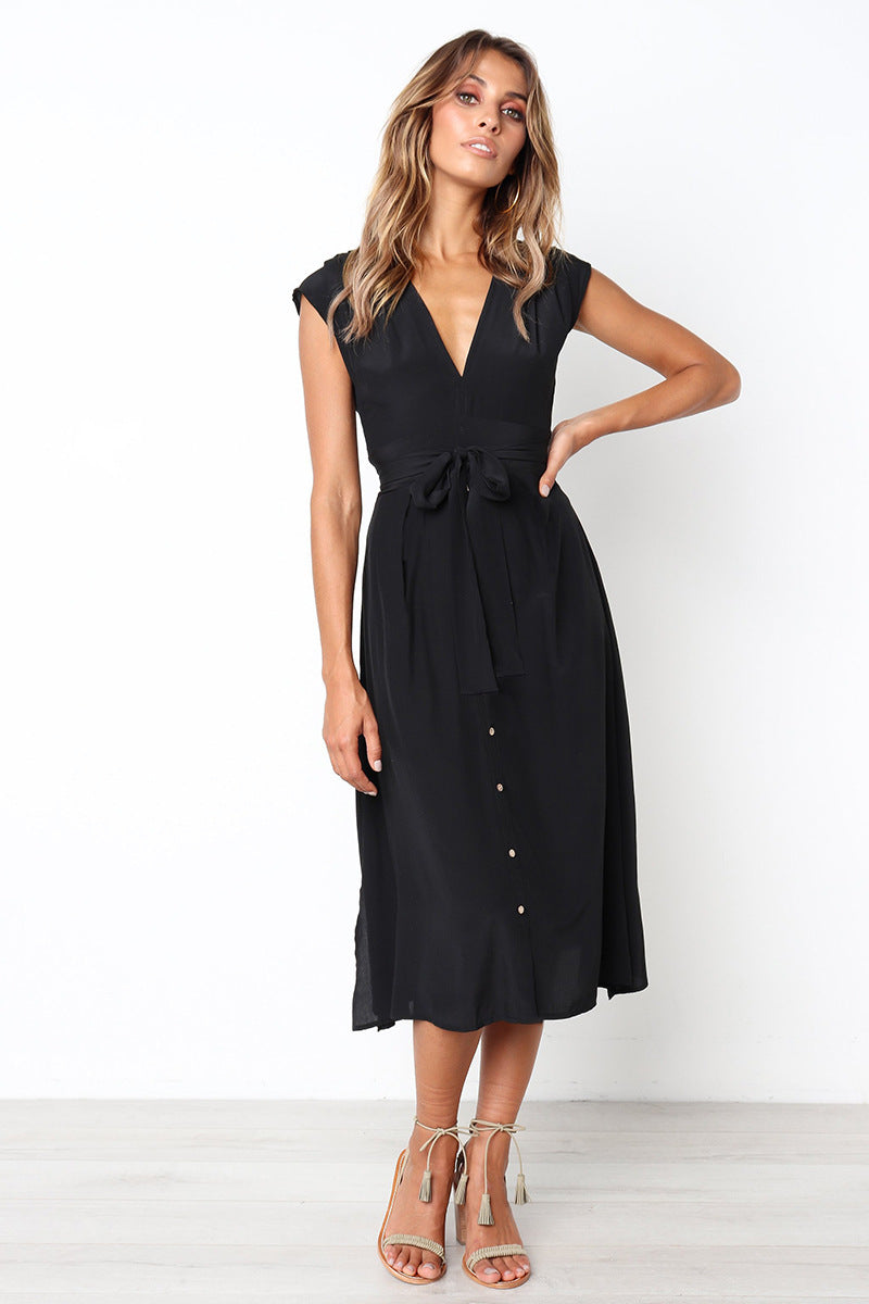Betsy Button Down Midi Dress Black FINAL
