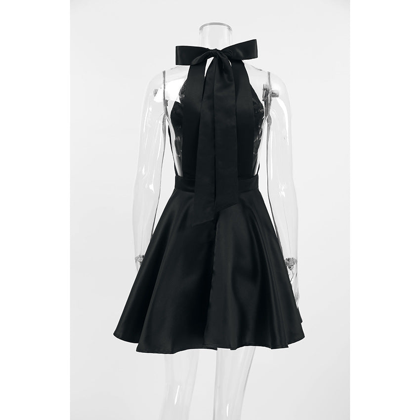 Bow Gate Mini Dress Black
