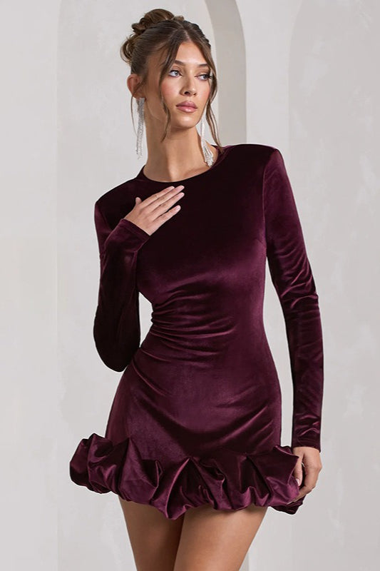 Velvet Ruched Hem Mini Dress
