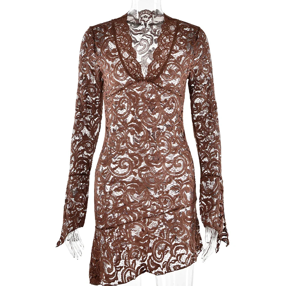 Hottie Outfit Streetwear Asymmetrical Flare Sleeve Lace Dress