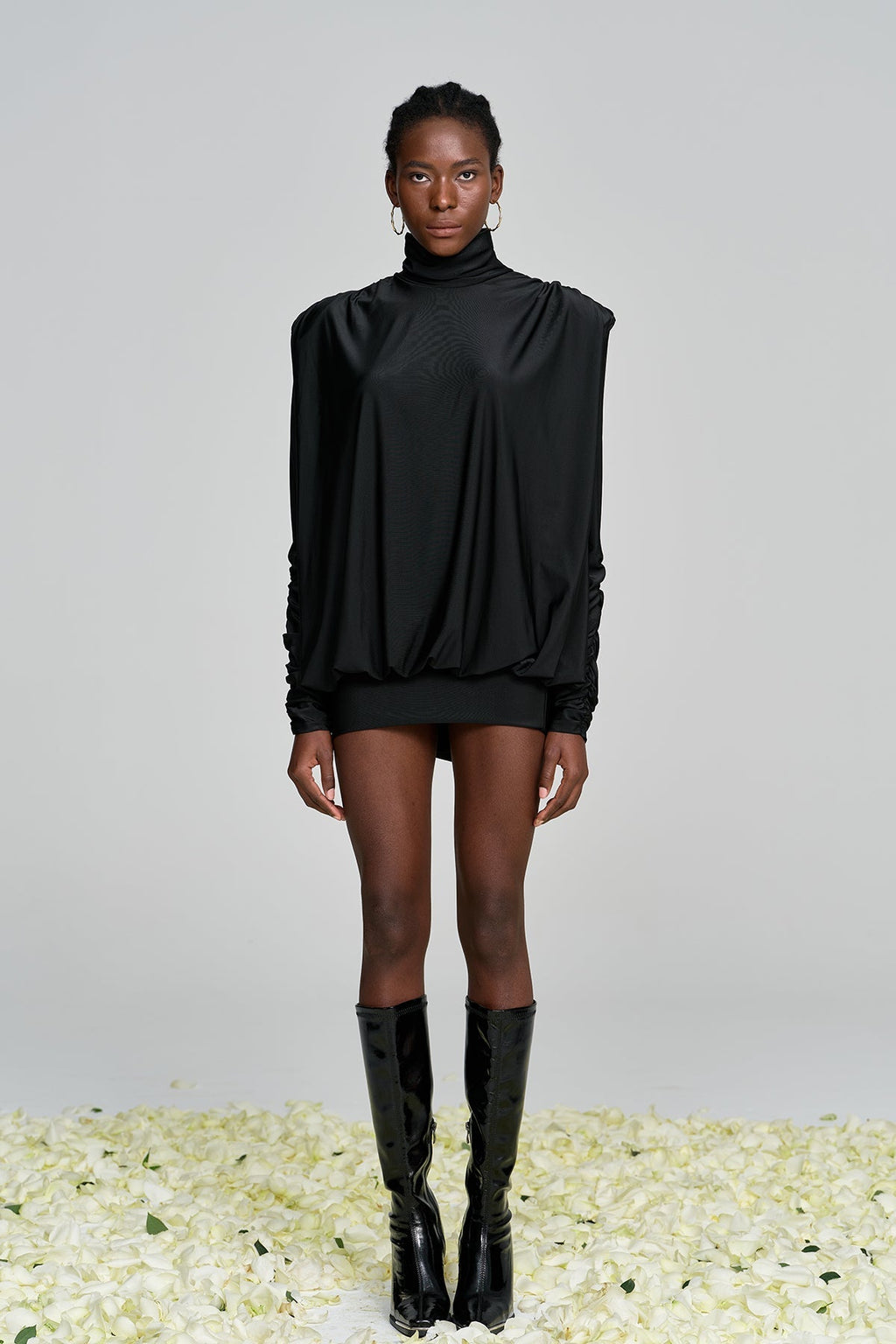 Alphonsus Backless Ruch Mini Dress In Black