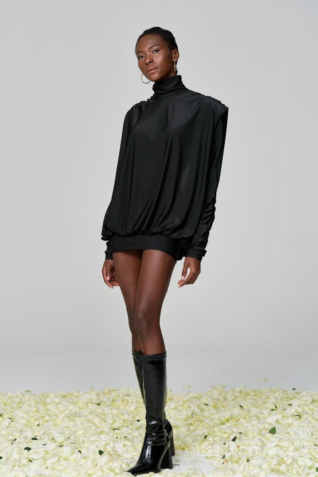 Alphonsus Backless Ruch Mini Dress In Black