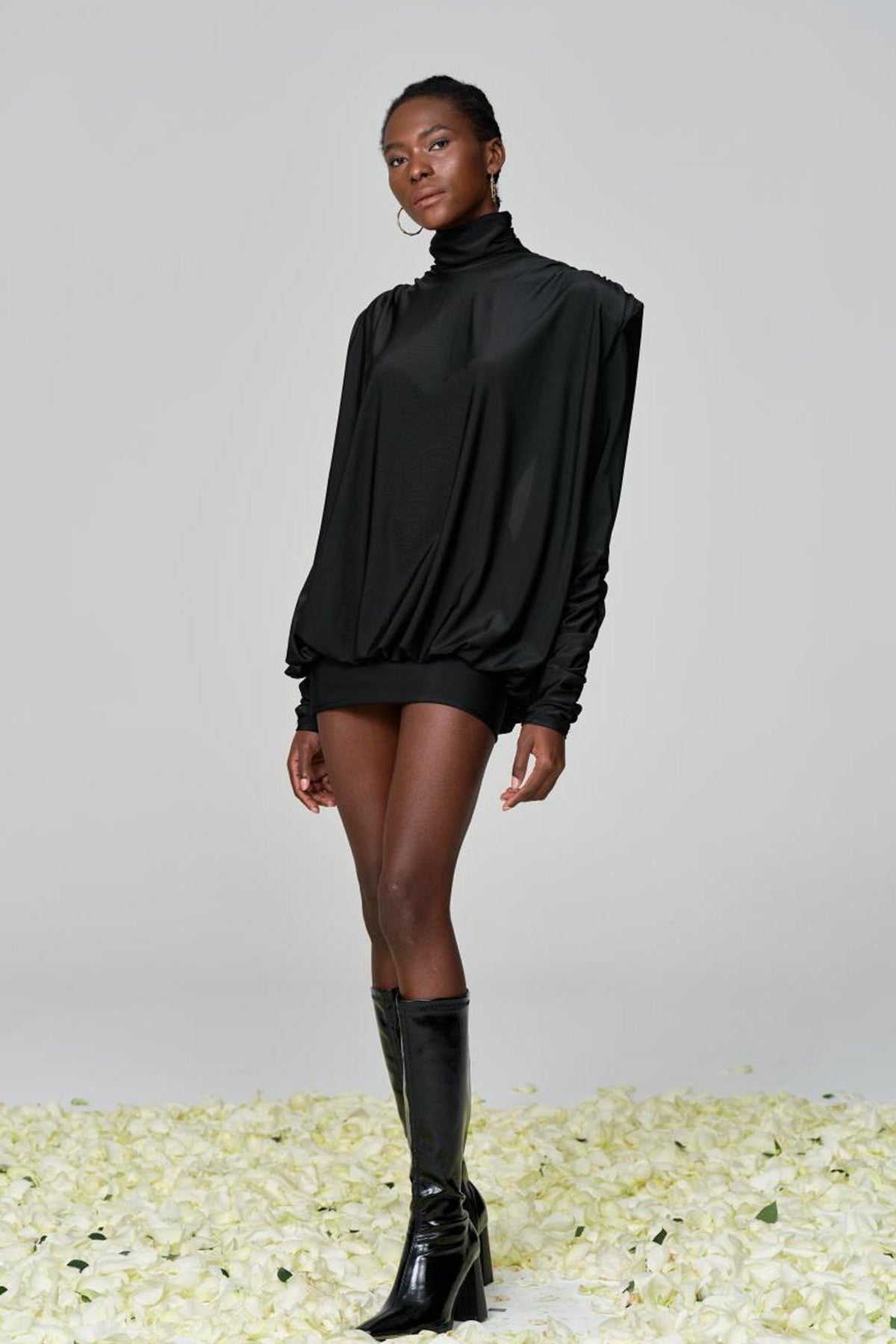 Alphonsus Backless Ruch Mini Dress In Black