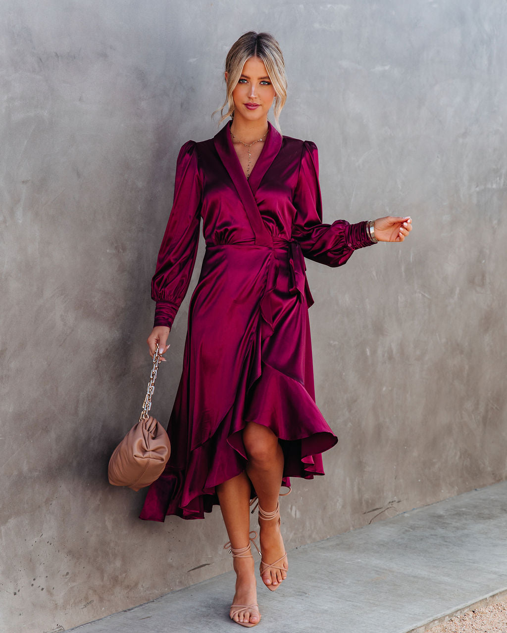 Anniversary Satin Wrap Midi Dress Merlot FINAL