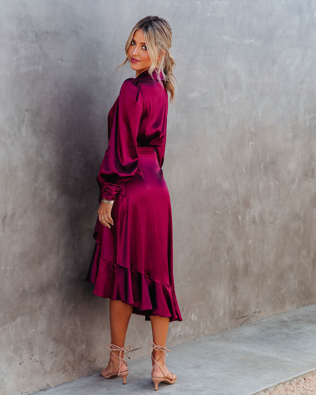 Anniversary Satin Wrap Midi Dress Merlot FINAL