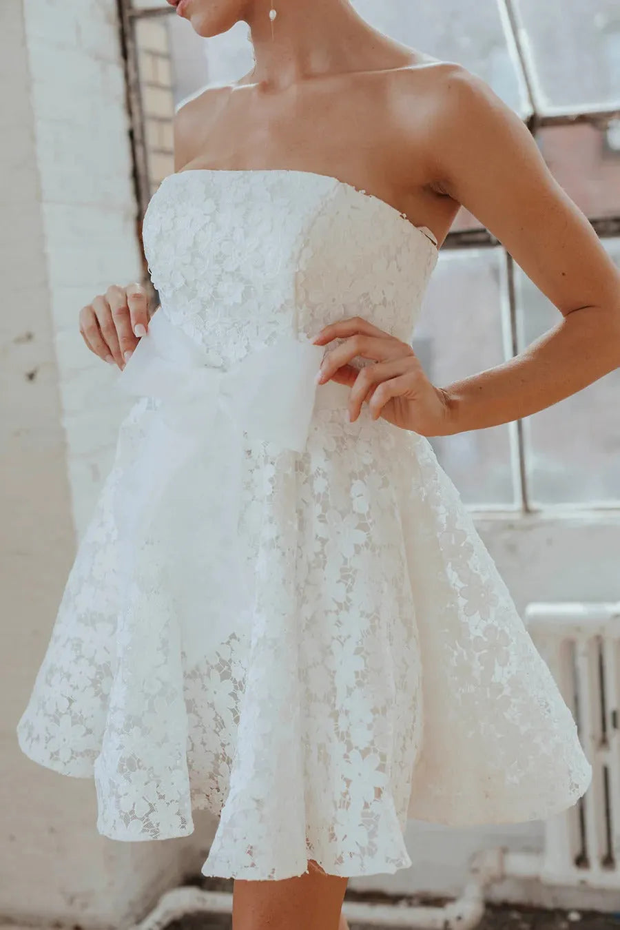 Simple White Full Lace Wedding Dress Vestido De Novia Train Dress Satin Bow Court Bridal Gown