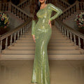 Slim Fit Long Sleeved Mopping Party Cocktail Sequined Evening Dress
