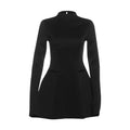 High Class Elegant Backless round Neck A line dress Solid Color Slim Fit Long Sleeves Dress