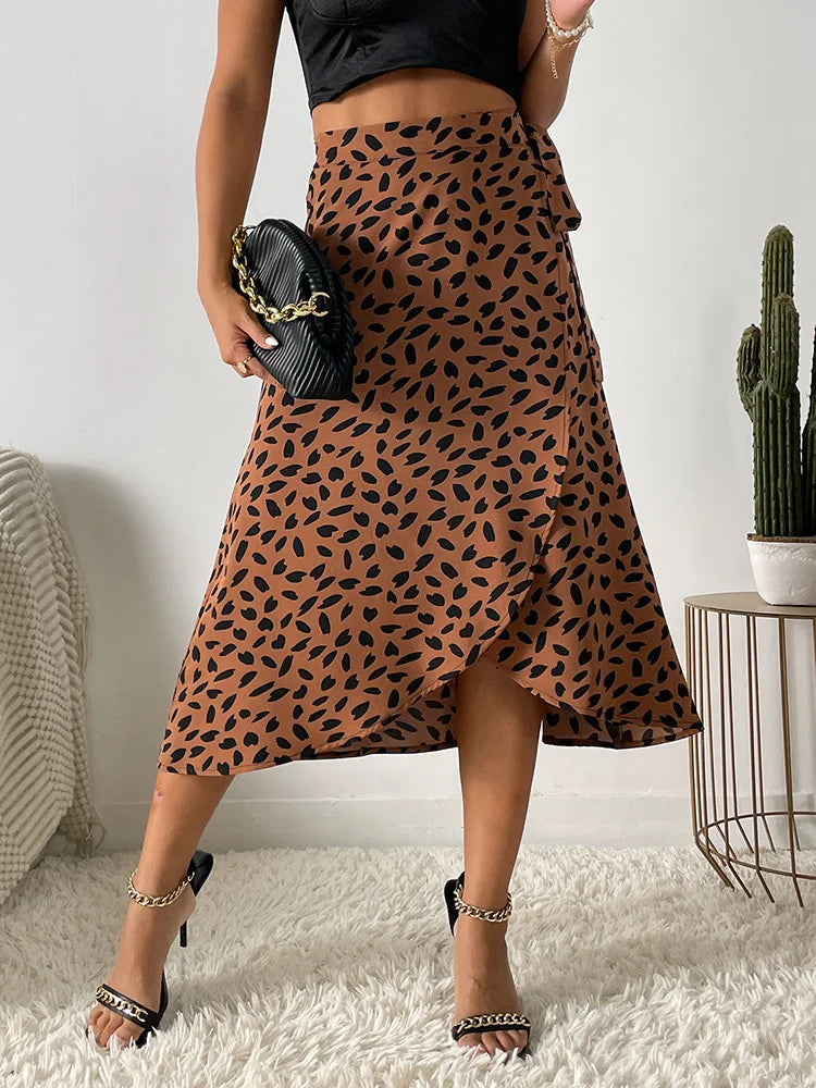 Boho Print Tie Side Wrap Skirt High Waist ALine Skirt