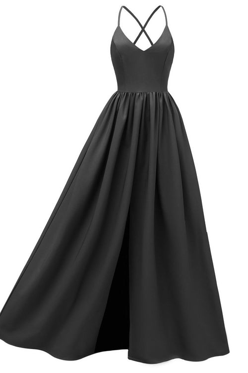 Burgundy A-line V-neck Spaghetti Straps Prom Gown - Mislish