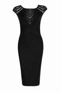 Black Cut Out Cap Sleeves Short Bandage Prom Dress - Mislish