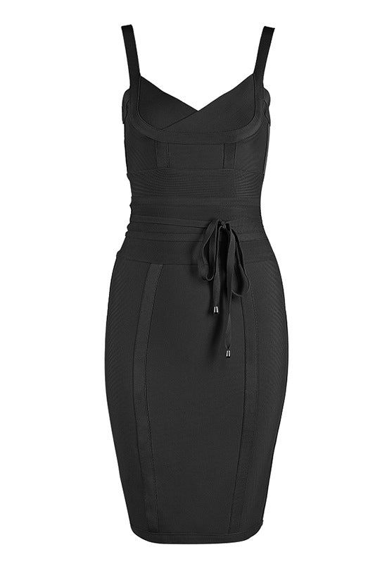 Gold Sexy V-neck Bandage Bodycon Dress - Mislish