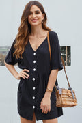 Black Single Breasted Mini Dress With Pockets - Mislish