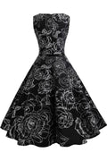 Black Sleeveless Belted Boatneck A-line Dress - Mislish