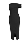 Black shoulder Slit Bandage Party Dress