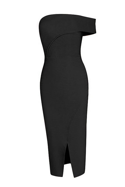 Black shoulder Slit Bandage Party Dress