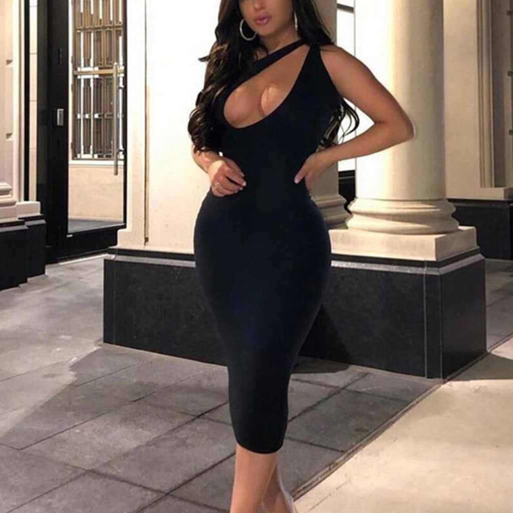 Women Summer Elegant Black Sleeveless Birthday Party Dress