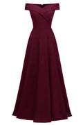 Burgundy A-line Off-the-shoulder Long Formal Dress