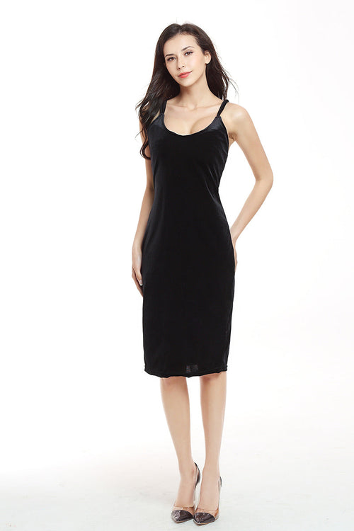 Burgundy Crisscross Sleeveless Velvet  Bodycon Dress - Mislish