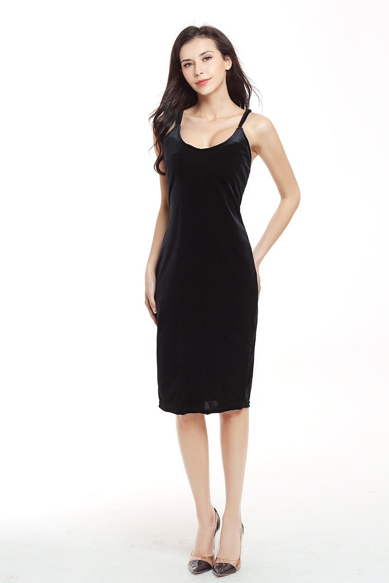Burgundy Crisscross Sleeveless Velvet  Bodycon Dress - Mislish