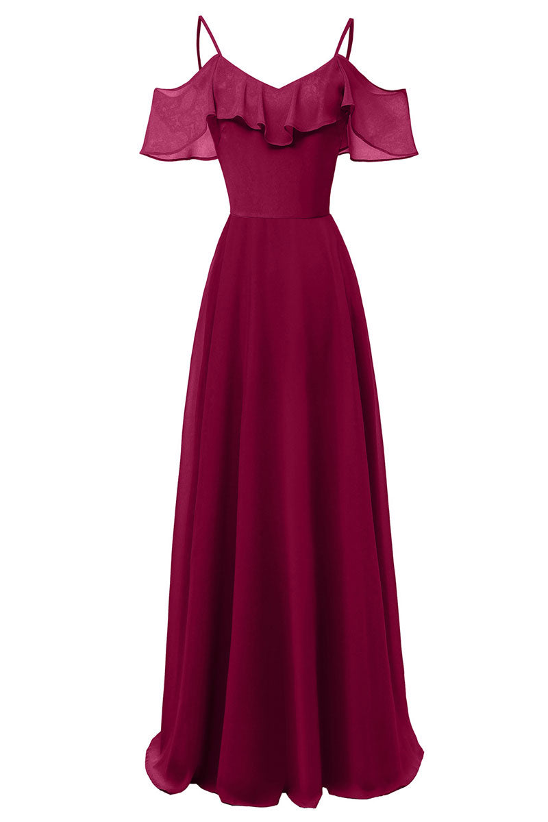Burgundy Off-the-shoulder Spaghetti Straps A-line Bridesmaid Dress